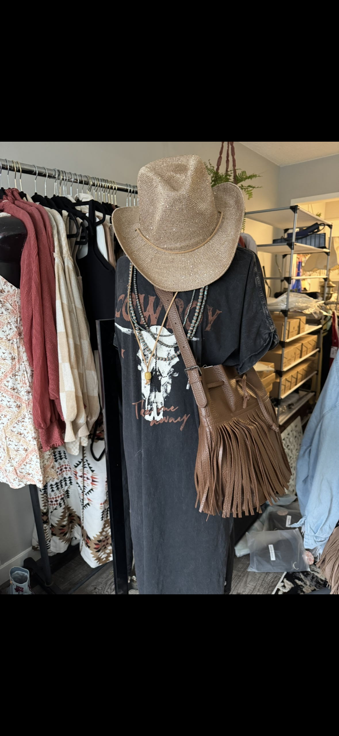 Light Brown Western Fringe Bucket Bag