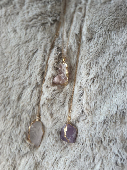 Gold plated natural amethyst necklace