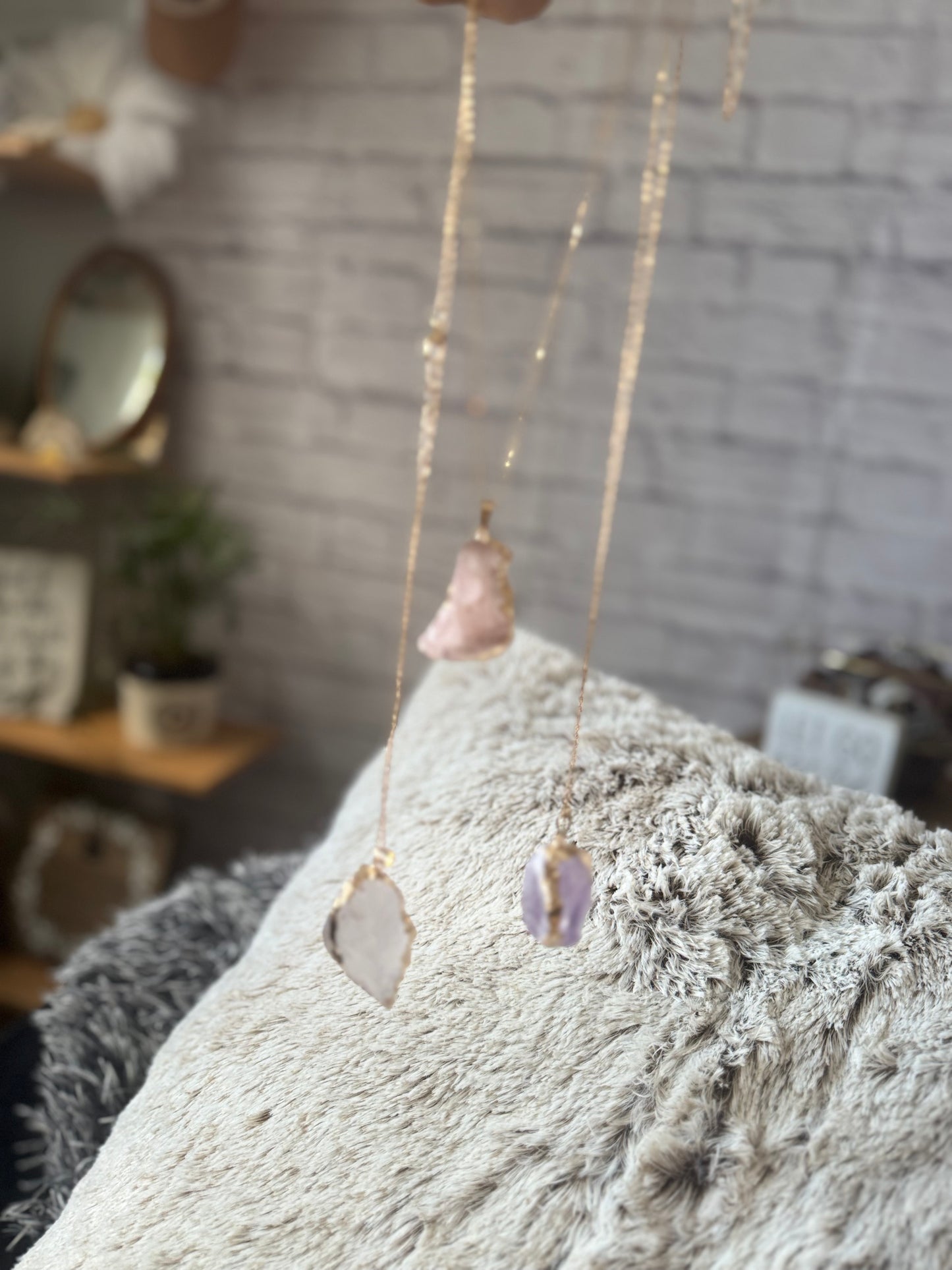 Gold plated natural amethyst necklace