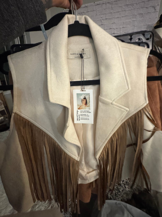 Soft Cream Vest with Fringe