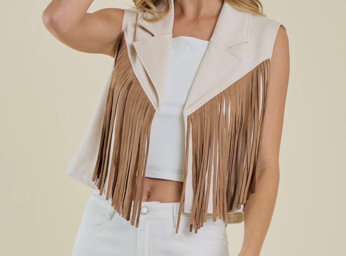 Soft Cream Vest with Fringe