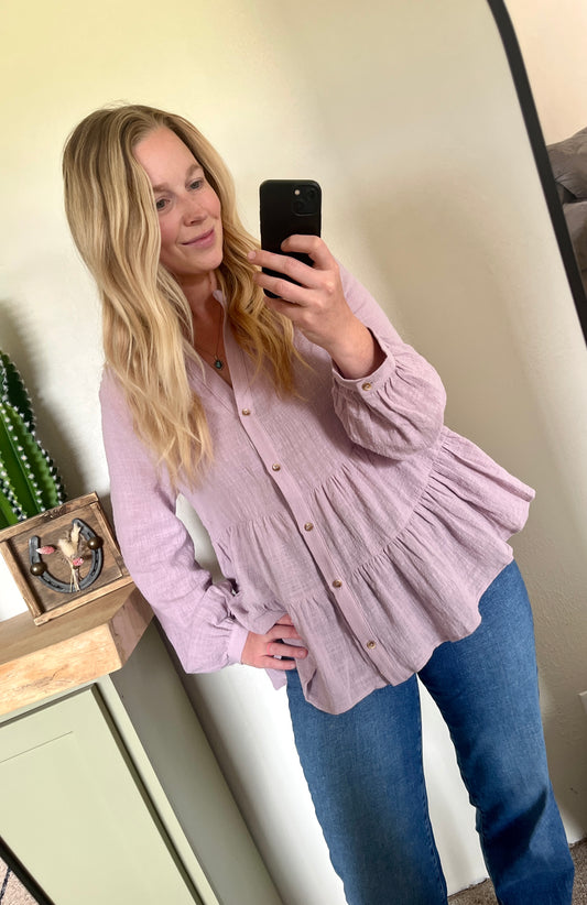Purple Button up Flare Lightweight Cotton top