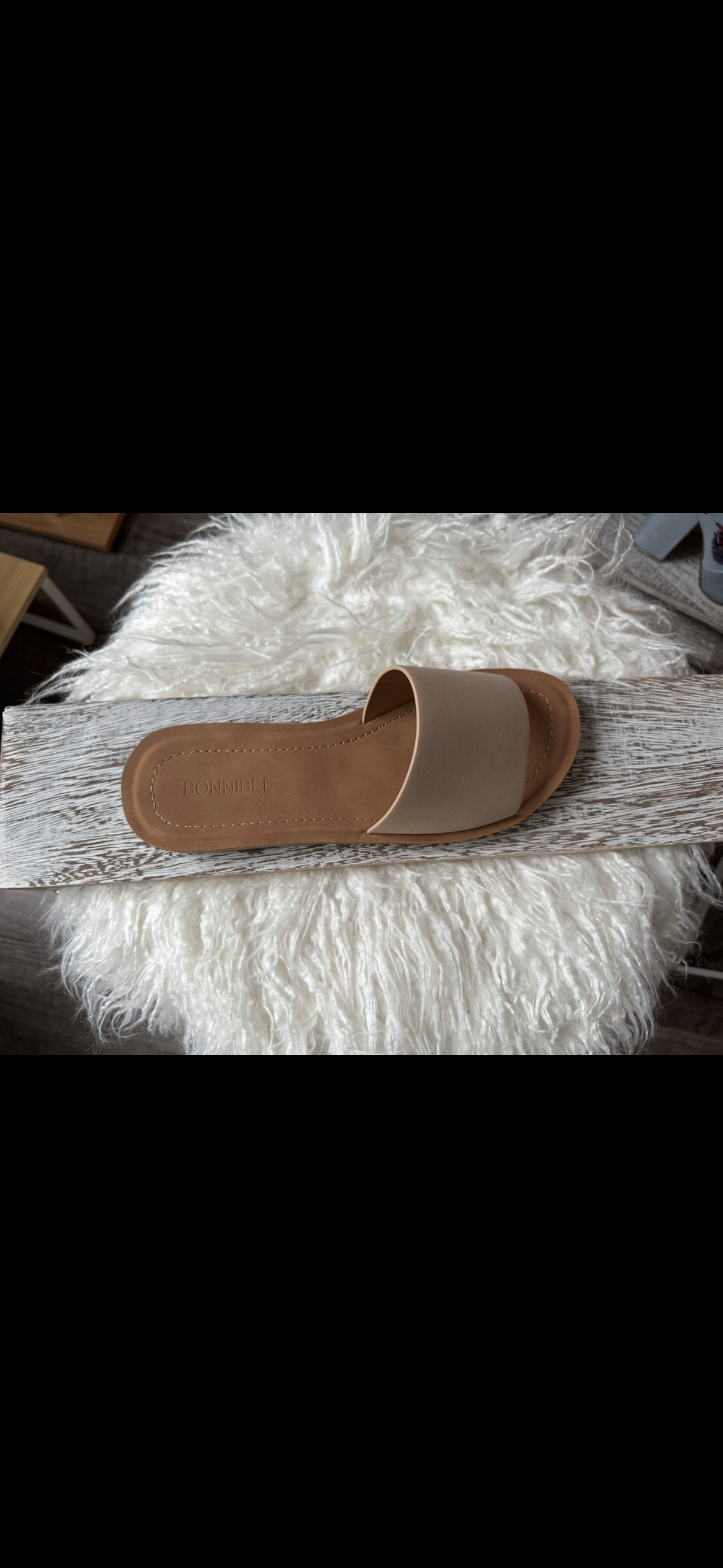 Tan slip on sandals