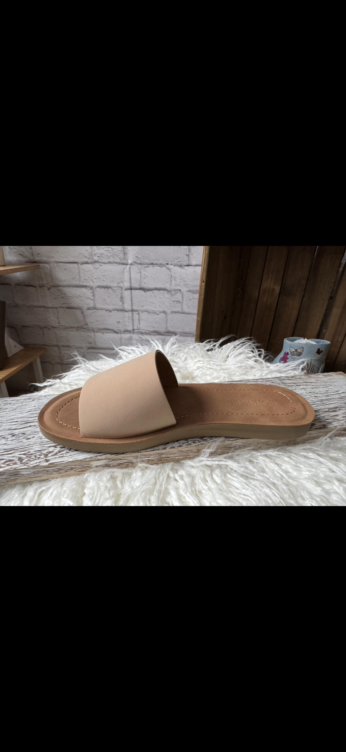 Tan slip on sandals