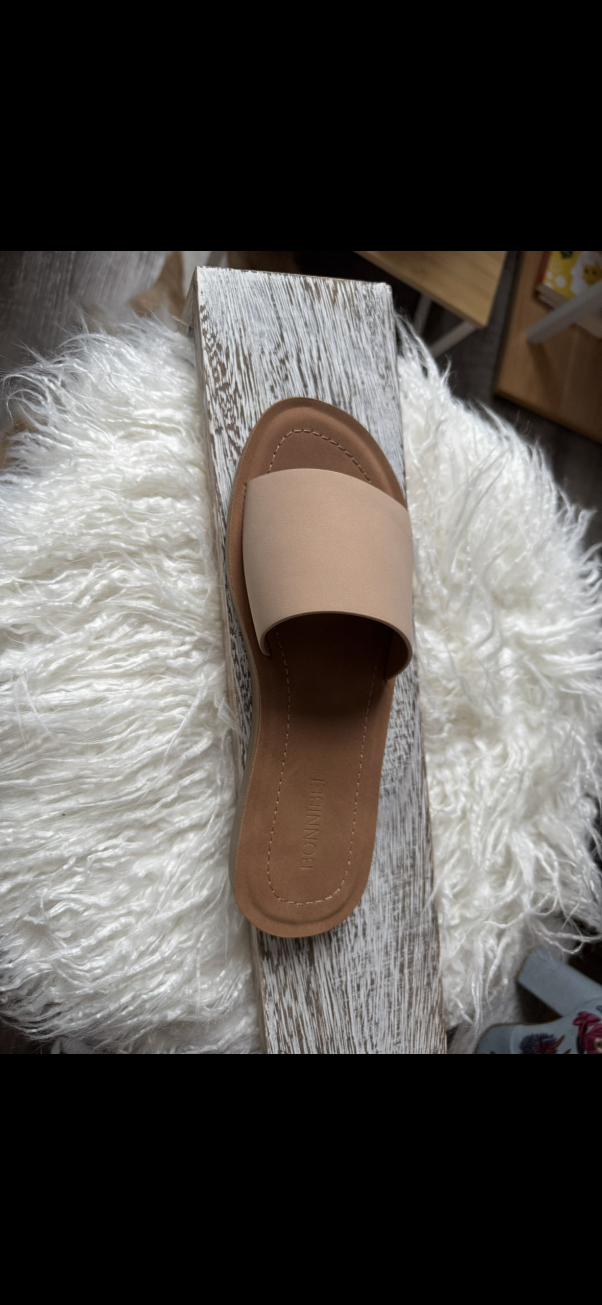 Tan slip on sandals