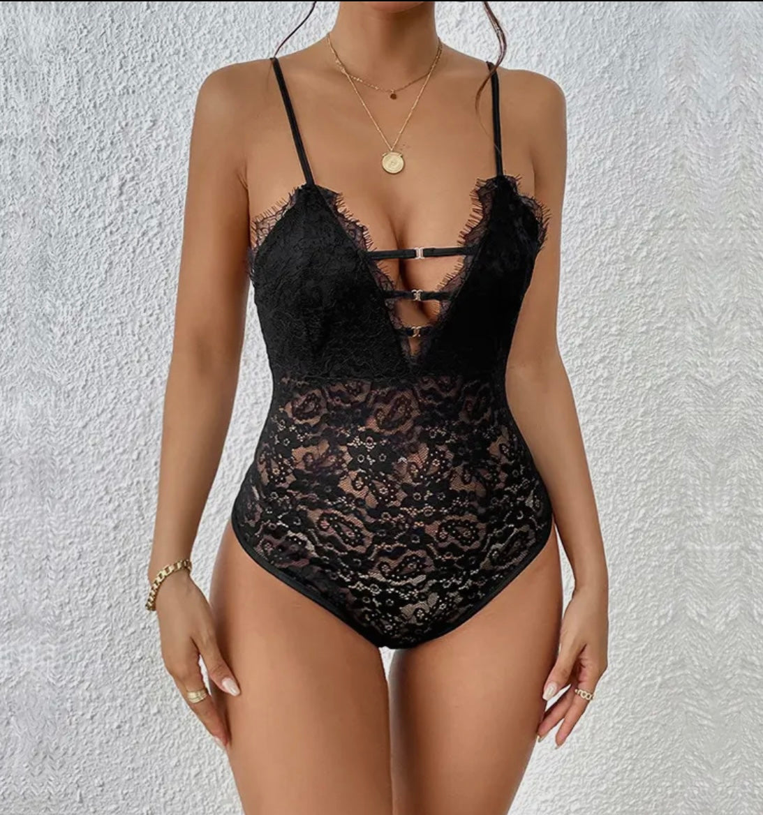 Black lace tank bodysuit