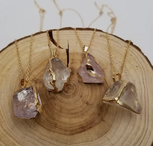 Gold plated natural amethyst necklace