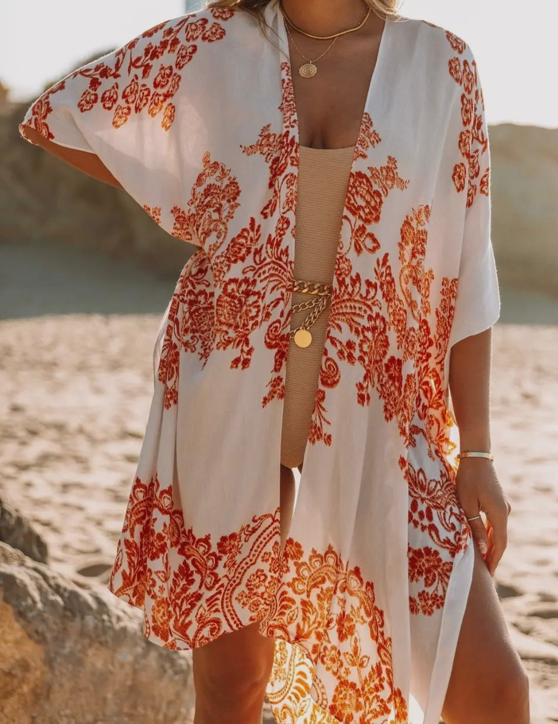 Peach Floral Swim Cover