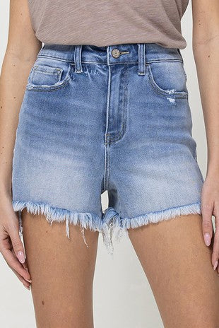 High rise raw hem shorts